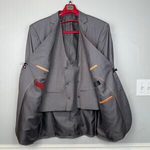 Bocaccio Uomo 3-Piece Gray Pinstripe Suit 44L Vest Pants Business Workwear